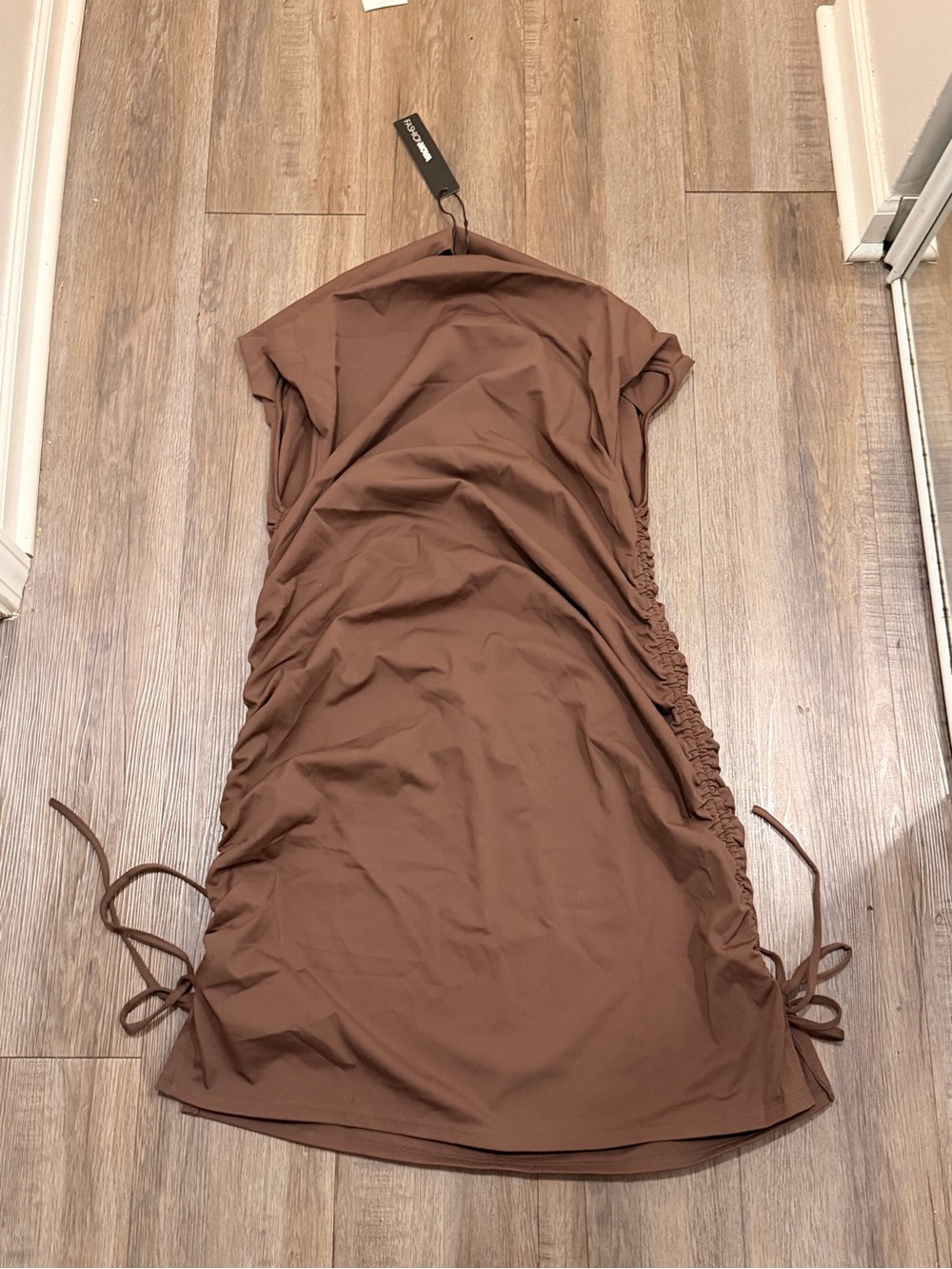 Fashion Nova Brown Ruched Midi Dress